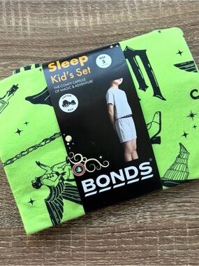 BONDS Neon Green Kids Pajama Set with Black Print